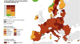 La mappa europea delle aree a rischio Covid (fonte Ecdc)