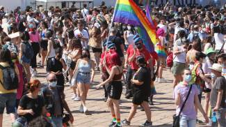 Gay Pride 2021 at the Arco della Pace in Milan (Ansa)
