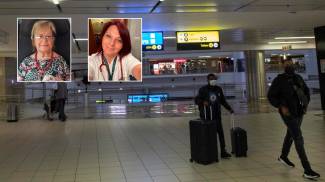 Johannesburg Airport, and in the paintings, Lea Lusa and Sarah Kopete