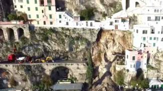 La frana che aveva interessato la costiera Amalfitana nel febbraio 2021 per maltempo