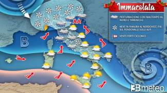 Meteo, la neve dell&#39;8 dicembre (grafico 3bmeteo)